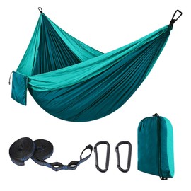 Camping Hammock – Portable Double Hammock 270 x 140 cm, 300kg Load Capacity, with Carabiners & Nylon Straps – Travel Hammocks for Outdoor, Indoor, Garden, Beach, Hiking, Lake Blue​