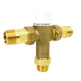 CMI Inc Thermostatic Mixing Valve with Male Connections, PEX,For Hot Water Heater,Water Control,Shower,Temperature Regulator (3/4" male)