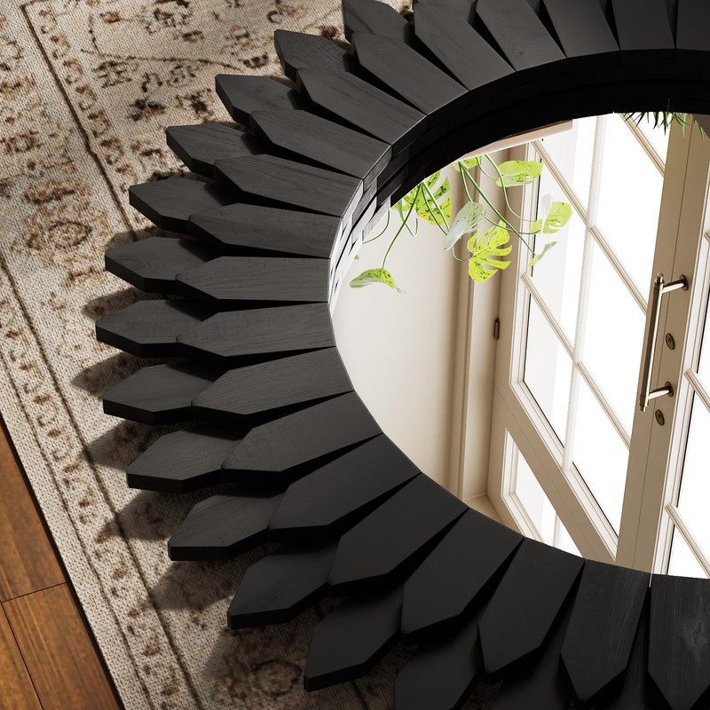 VETROVUE 24 Inch Black Boho Wall Decor Sunburst Mirror -
