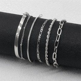 Zinx Silver Bracelets for Women Stacked Silver Beaded Bracelet Simple Metal Chain Bracelet Boho Bracelet Set Fashion Bead Snake Bone Bracelet Silver Jewelry