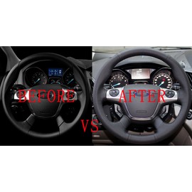 Eiseng DIY Sew Steering Wheel Cover fit for Ford Focus 2012 2013 2014 2015 2016 2017 / For Ford Escape SUV 2013-2016 / for Ford C-Max 15 inches Interior Accessories Genuine Leather (Black Thread)