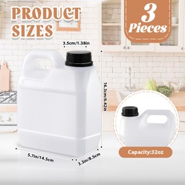 Ziliny 3 Pcs 32 oz Plastic Jug with Lids Square Empty Storage Containers Plastic Jar Containers for Water Sauces Soaps Detergents Liquids Cleaning Solutions(Translucent Color)