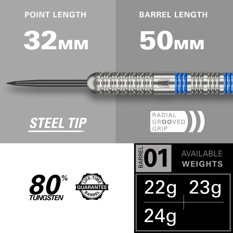 TARGET Darts Josh Rock 80% Tungsten Steel Tip Darts Set,