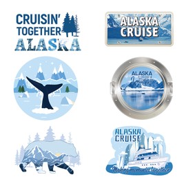Alaska Cruise Door Decorations Magnetic - 6 Pcs Cruising Together Alaskan Scenic Cruise Door Magnets Alaska Trip Captivating Imagery Cruise Must Have Door Signs for Ship Cabin Door Stateroom Decor