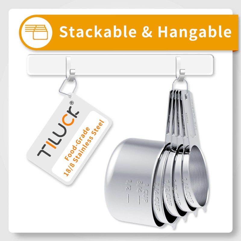 TILUCK Stainless Steel Measuring Cups & Spoons Set, Cups and