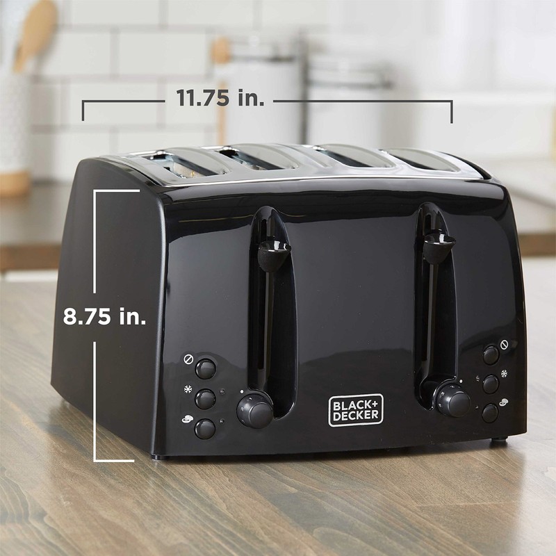 BLACK+DECKER 4-Slice Toaster, TR1410BD, Extra-Wide, 7 Shade Settings, Crumb Trays,