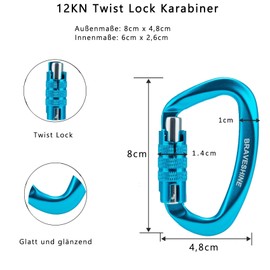 BRAVESHINE 12kN Twist Lock Carabiner Hook Large 80 mm Stable