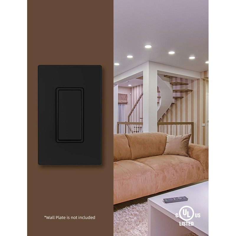 AIDA Matte Black Single Pole Decorator Light Switch, 15Amp, 120/277V,