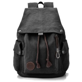 Reri Canvas Vintage Backpack for Outdoors Camping Trips Sports University Hiking School Bag Men Women Girls Boys Teenager Backpacks Black