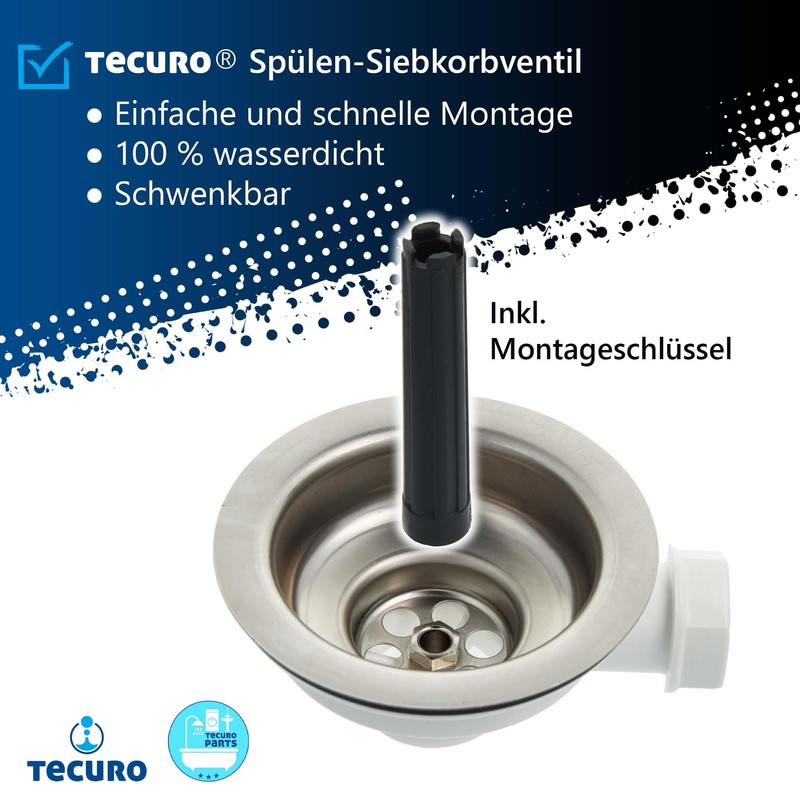 Tecuro rinse drain, rinse strainer valve, 1 1/2 inches, diameter
