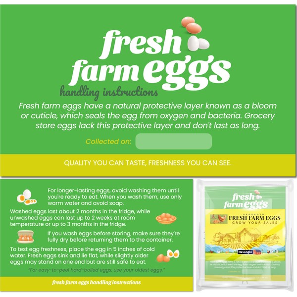 Havongki 200 Pack Premium Fresh Farm Eggs Handling Instructions Care