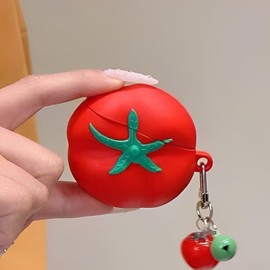 [3 in 1] SKPY Cute Case Compatible with Airpods Pro/Pro 2 with Keychain and Cleaning Kit,Soft Silicone 3D Cartoon Tomato Design Shockproof Cover for Women