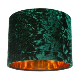 Modern and On-Trend Forest Green Crushed Velvet Fabric 8" Table or Pendant Circular Drum Lampshade with Shiny Copper Inner - 40watt Maximum | Perfect for Residential or Commercial by Happy Homewares