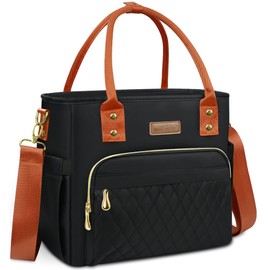 Lunch Bag Lunch Box Women - Leakproof Insulated Lunch Cooler Bag for Women - Large Lunch Tote Bags Adults, Black Orange