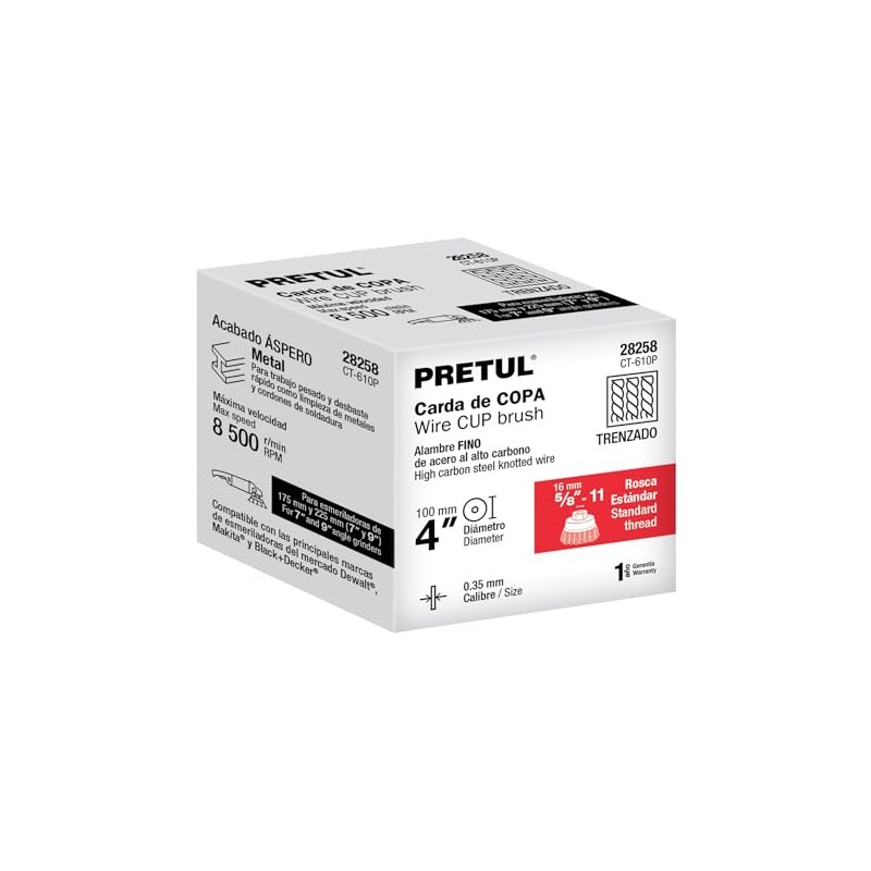 Pretul CT-610P, Carda copa 4" alambre trenzado fino eje 5/8"