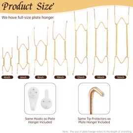 3 Pack Plate Hangers for Wall, Stainless Steel Wire Invisible Plate Hangers Heavy Duty Display Holders with Wall Hooks, for Displaying Plates, Platter, Art Dish, Picture(6/8/10 Inch, Gold)