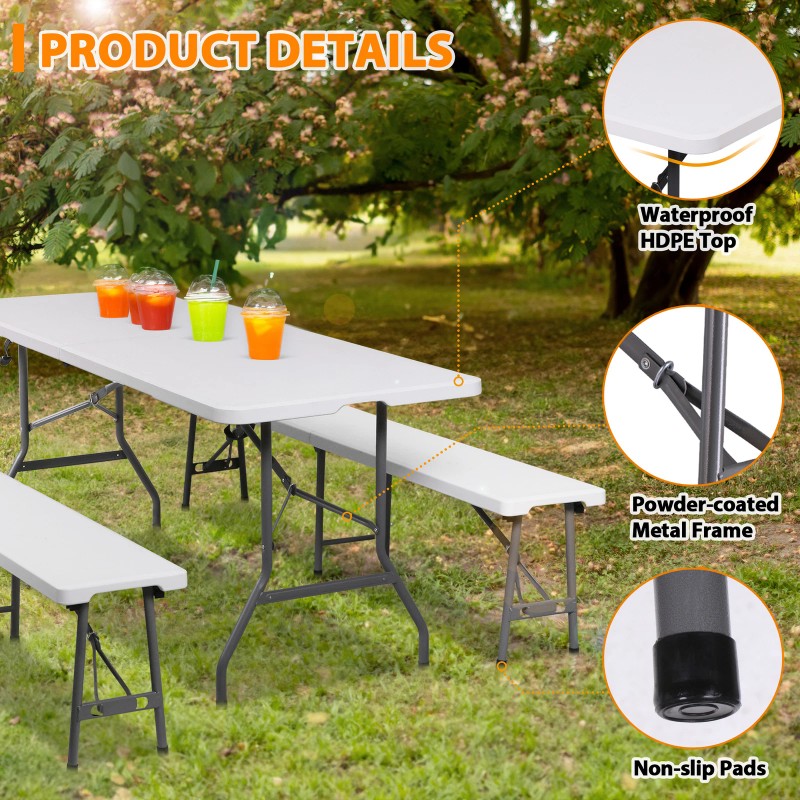 SEGAWE Folding Table Set w/2 Benches 6FT Camping Picnic Table