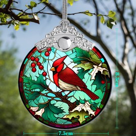 Jocidea Christmas Ornament, Cardinal Christmas Decor, Cardinal Ornaments for Christmas Tree, Stained Glass Ornament, Cardinal Gifts, Holiday Decorations and Xmas Gifts Ideas