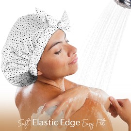 YANIBEST Shower Cap Reusable Waterproof - Shower Cap for Women Non-Slip Cute Shower Caps Hair Cap for Shower One Size