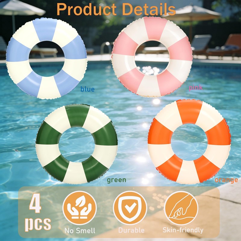 4Pcs Inflatable Pool Float for Adults 31 Inch Classic Striped
