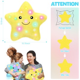 Spiareal 4 Pieces 15.7" LED Twinkle Colorful Star Pillow Glow Star Shaped Plush Throw Pillows Soft Light up Star Pillows for Kids Girls Birthday Decoration, Yellow, White, Pink and Blue