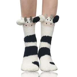 Benefeet Sox Cute Animal Fuzzy Fluffy Socks for Women Girl Funny Cozy 3D Cow Soft Socks Kawaii Cartoon Fuzzy Slipper Socks Thick Winter Warm Sleeping Sock Plush Comfy Socks