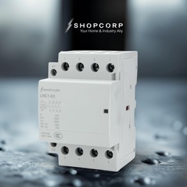 Shopcorp 4 Pole Contactor 120v Coil Normally Open (NO) 50 amp IEC 400V AC Contactor - 110/120VAC Coil, Motor Load 40a and Lighting Load 60A, Silent Operation with Mounting Base for DIN Rail