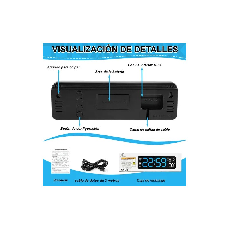 Reloj De Pared Digital Con Termómetro, Alarmas Y Calendario