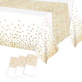 ZSYIULIA 3 pcs Plastic Disposable Tablecloths, 137x274cm Party Table Cover, White and Gold Dot Confetti Rectangular Party Table Cover for Picnic, Christmas, Birthday, Baby Shower Decorations
