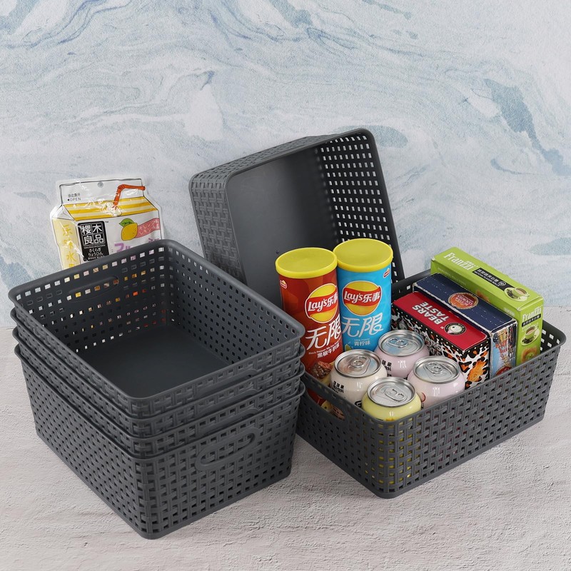 Guankan 6-Pack Plastic Weave Storage Basket Organizer, Plastic Kitchen Cupboard