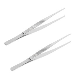 Pinzas rectas romas de acero inoxidable Aoje-Link, con puntas dentadas horizontales de precisión, utilizadas para reparaciones, barbacoas, herramientas auxiliares, plateado, 2 piezas