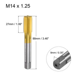 sourcing map Metric Machine Thread Milling Tap M14 x 1.25 H2 Titanium Coated (Ti-Coated) High Speed Steel 4 Straight Flutes Screw Thread Tapping Threading Machinist Repair DIY Tool