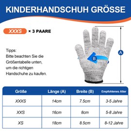BORISCA 3 Pairs of Level 5 Cut Protection Gloves Children, Gloves Cut Resistant Children's Work Gloves, Carving Gloves for Children (XXXS)