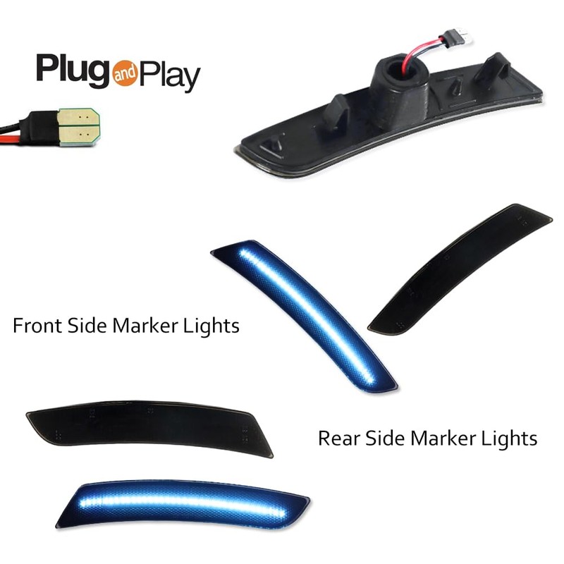GTINTHEBOX Blue LED Side Marker Lights Smoked Lens Compatible with