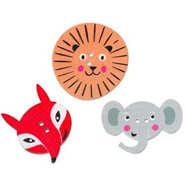 Pack of 100 Wooden Buttons Colourful Animal Heads 2.2 cm - 3 cm in Mix - Two Hole - Buttons Button Wooden Button for Sewing Sewing Scrapbooking Craft Buttons Children's Clothing