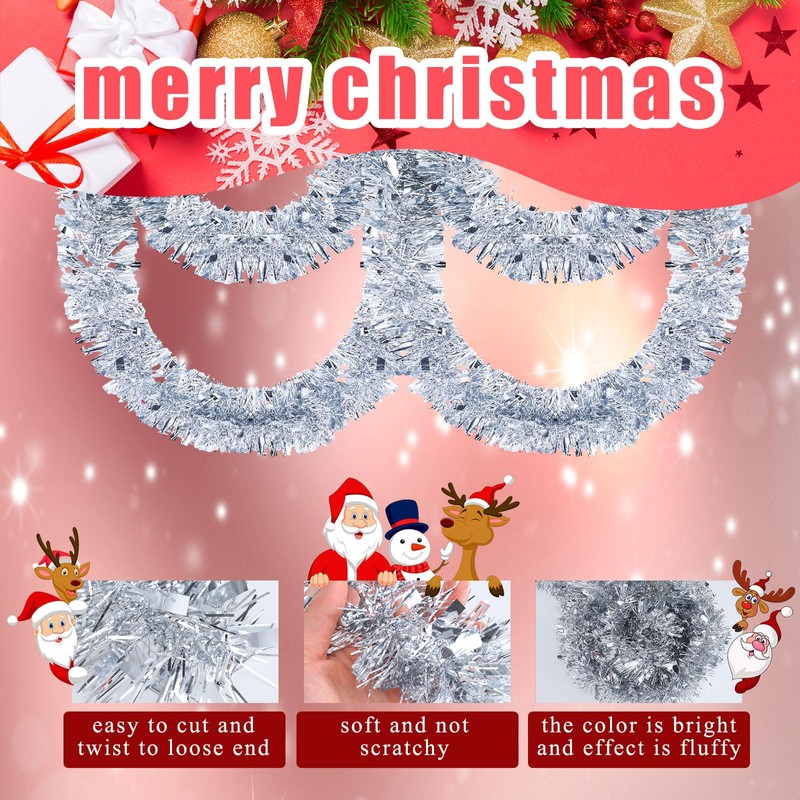 Riceshoot 131.23 ft Christmas Tinsel Garland Metallic Tinsel Twist Garland