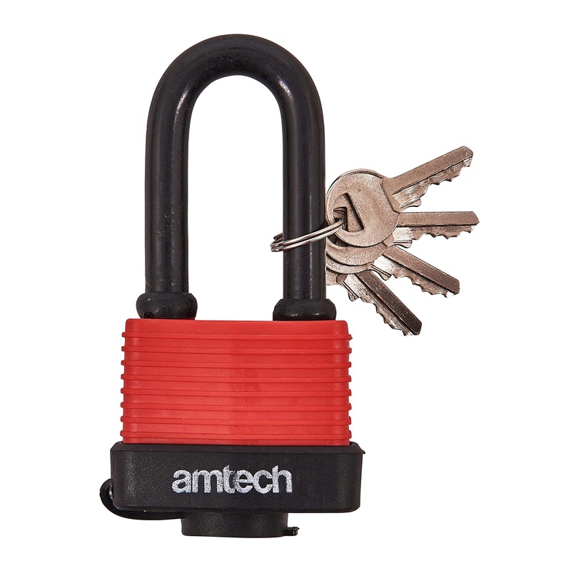 Amtech T0765 50mm Long Shackle Weatherproof Padlock, Outdoor Padlock, Wide