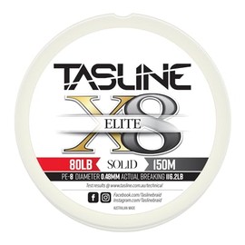 Tasline Elite Pure Spectra Solid 8X Strand Braided High Power Premium Fishing Line - 80lb 164yds/150m