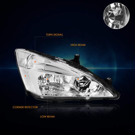PM PERFORMOTOR PMHL-HACC-0307-OH-CC Chrome Housing Clear Corner Pair of Headlights Replacement Compatible with 2003-2007 Honda Accord
