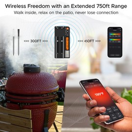 CulinaTech CulinaMeter Two: 2 Probes Wireless Meat Thermometer with LCD Screen, 750FT Digital Cooking Food Thermometer for Beef Lamb Turkey, Dual Sensor Measures Internal & Ambient Temp