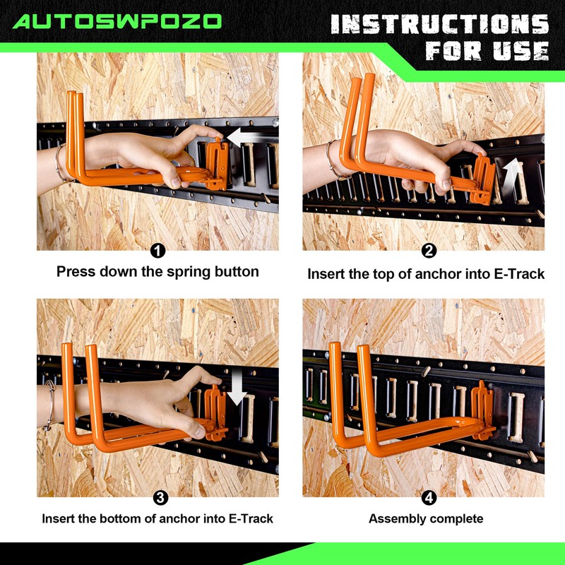 AUTOSwpozo 8-Pack Heavy Duty E-Track Shovel/Tool Hanger, Spades, Rakes, Workshop,
