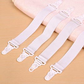LNYMZD 4Pcs White Bed Sheet Holder Straps Sheet Stays Keepers Bedsheet Holders Fasteners, Fitted Sheet Clips Grippers Sheet Fasteners for Twin Queen King Mattress Bedding Accessories