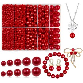 Cuentas de perlas rojas oscuras para hacer joyas, 1750 piezas de cuentas de perlas rojas oscuras para manualidades con agujero de 4 mm, 6 mm, 8 mm, 10 mm, 12 mm, cuentas espaciadoras sueltas para