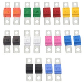 20pcs AMI Midi Fuse High Current Bolt-on Fuse Set Copper Plated for Automotive Marine Truck RV with Assorted Ratings(30A, 40A, 50A, 60A, 70A, 80A, 100A, 125A, 150A, 175A) Fits 32V Electrical Systems.
