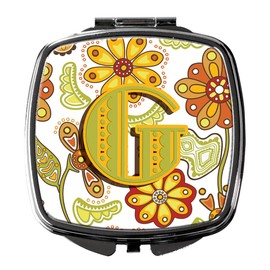 Caroline's Treasures Letter G Floral Mustard and Green Compact Travel Mirrors, Multicolor