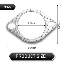 Civwesi 2 PCS Automobile 2.5" ID Exhaust Pipe Interface Turbocharger Gasket, Two-hole Leakproof High Temperature High Pressure Flange Seal Washer, Modified Parts for Auto Exhaust Turbine (Silver)