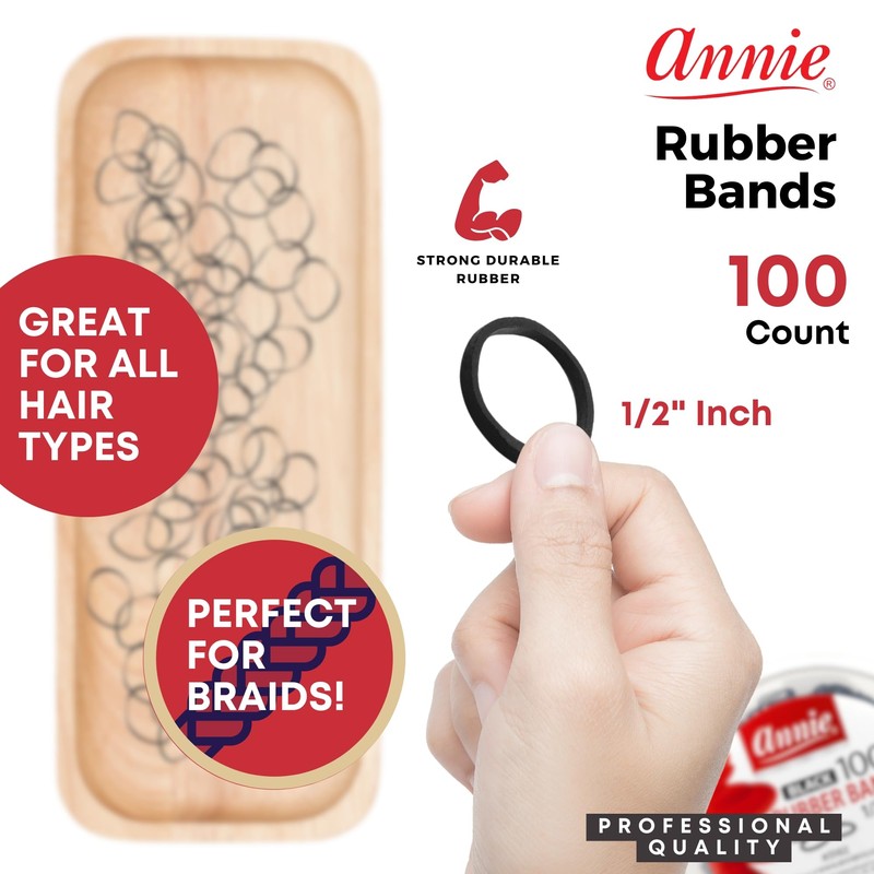ANNIE 1000 Black Mini Rubber Bands – 1/2″ Durable Elastic