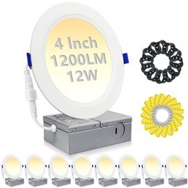 HiBay 8 Pack 4 Inch LED Recessed Lighting, 1200lm 12W=150W, 5CCT Ultra-Thin Recessed Lights, Ceiling Canless Light Fixtures, Dimmable Wafer Downlights -ETL and Energy Star Certified
