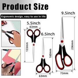 Eastrise 3 Pack Multipurpose Scissors with Sharp 2mm Thick Blades, Soft Grip Handle, Heavy Duty Stainless Steel Scissors for Home Offices Schools(3 Sizes:5.5", 6.5", 9.5")