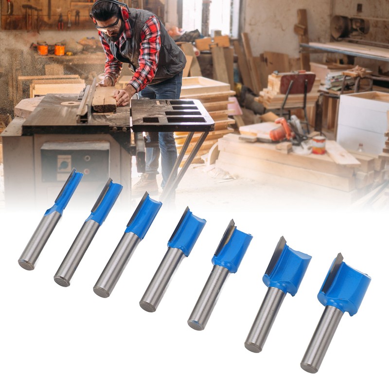 7 Pcs Straight Router Bit 8mm Shank Double Flute Wood